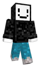 black and white Minecraft skin — Classic model — first worn by RedStoneVince