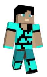 cyan / aqua and black Minecraft skin — Slim model