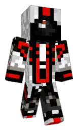 black and red Minecraft skin — Classic model — first worn by JaffaBerry