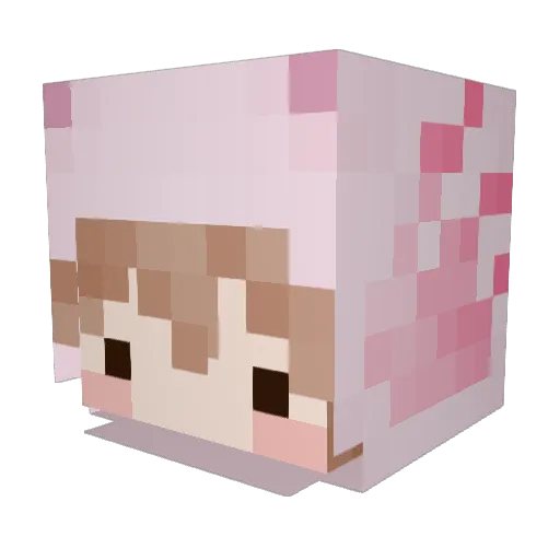 Axolotita Minecraft avatar head, 3D render
