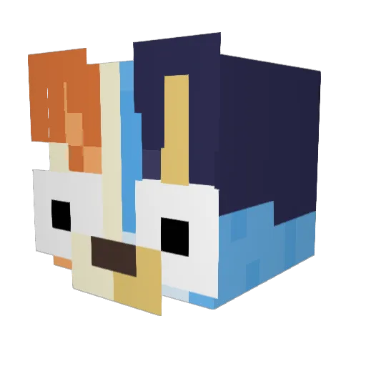Bluey Minecraft avatar head, 3D render