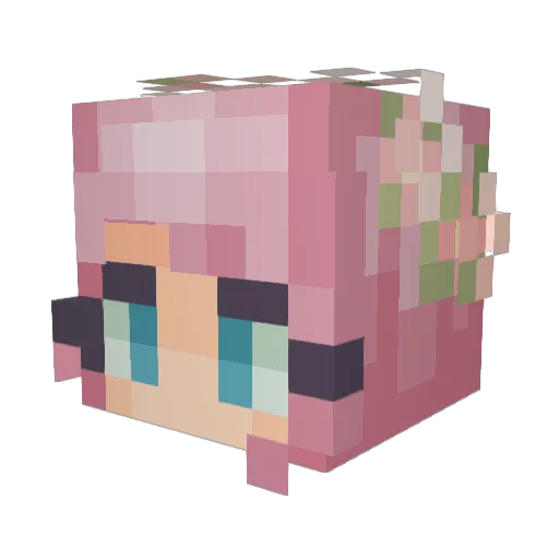 Glittering Minecraft avatar head, 3D render