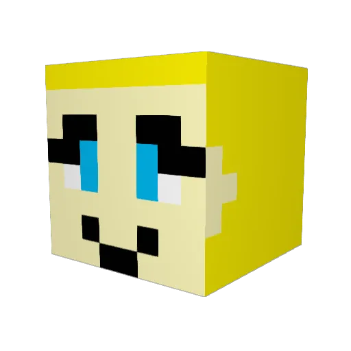 Oturan Minecraft avatar head, 3D render