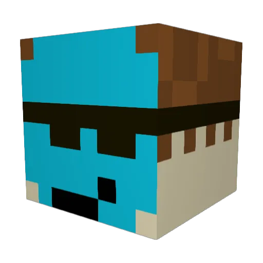 cyanified Minecraft avatar head, 3D render